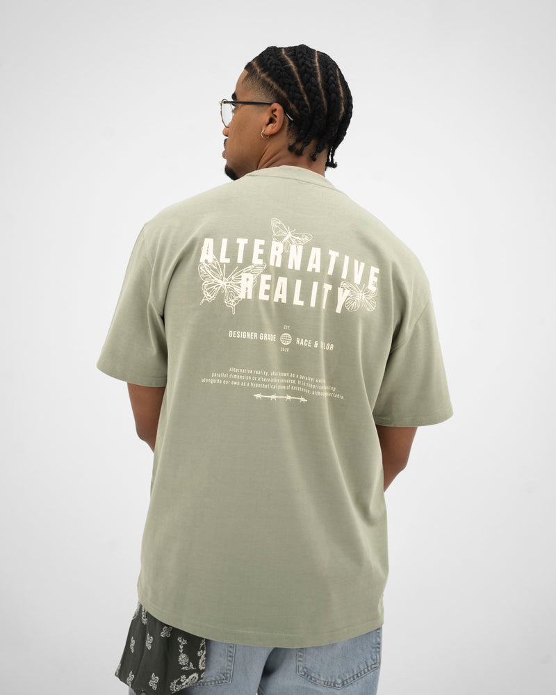 R&T Alternative Reality Heavy T-Shirt Sage back print detail — Race & Taylor

