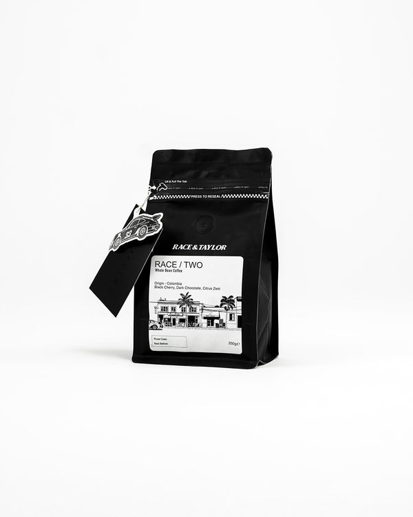 RACE / TWO Coffee 250g whole bean in R&T motorsport packaging — Race & Taylor
