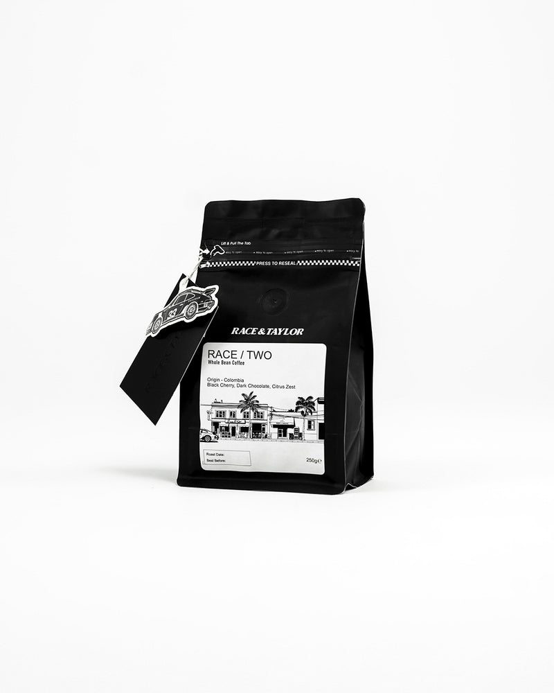 RACE / TWO Coffee 250g whole bean in R&T motorsport packaging — Race & Taylor
